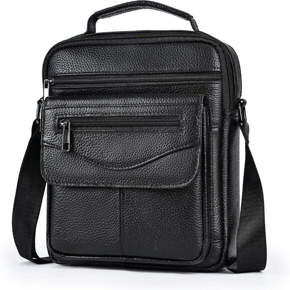 Genuine Leather Black Men's Crossbody Sling Bag Small Messenger Satchel